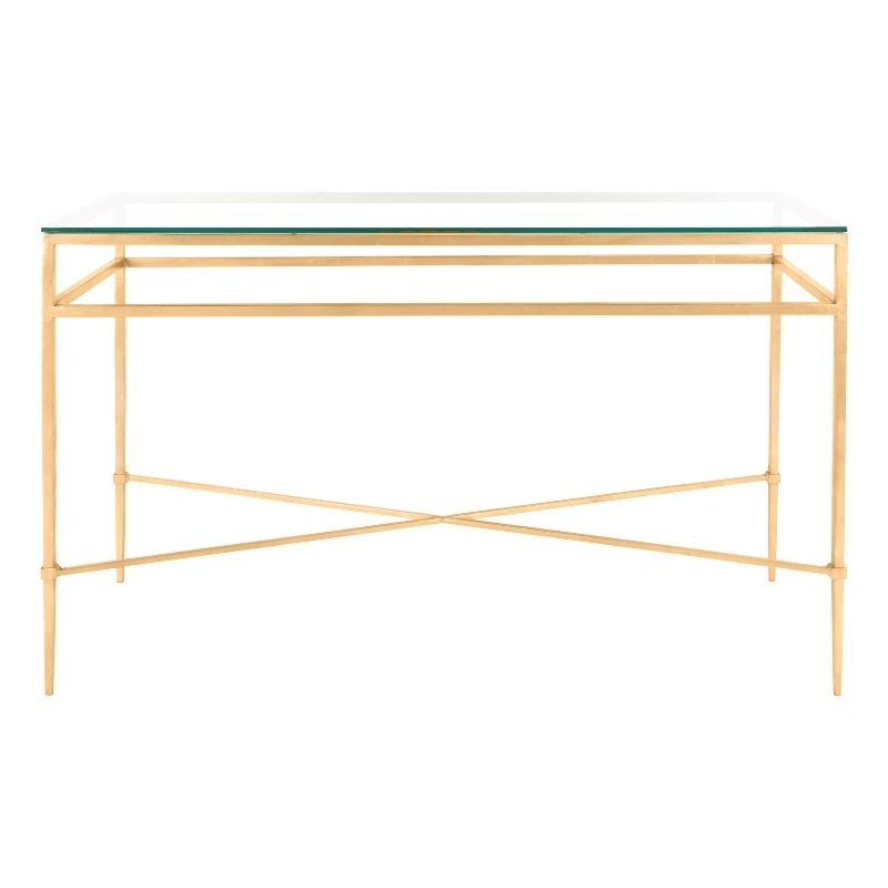 Safavieh Baumgarten Iron and Tempered Glass Console Table in Gold