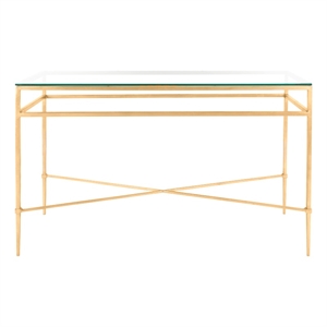 Safavieh Baumgarten Iron and Tempered Glass Console Table in Gold