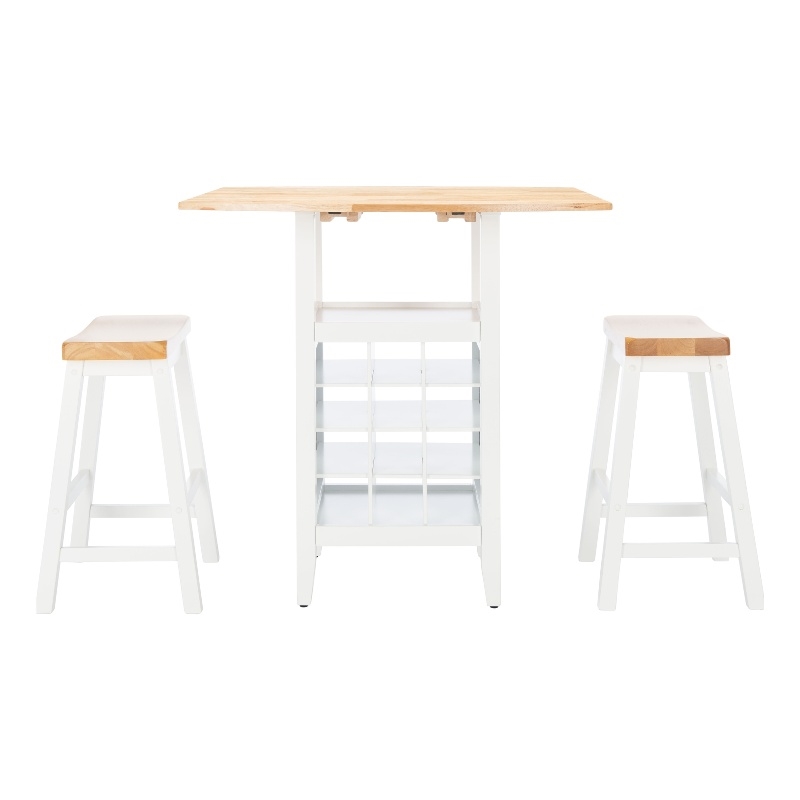 Safavieh Casey Wood 3 Piece Drop Leaf Pub Set in Natural / White