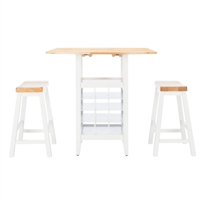 Safavieh Casey Wood 3 Piece Drop Leaf Pub Set in Natural / White