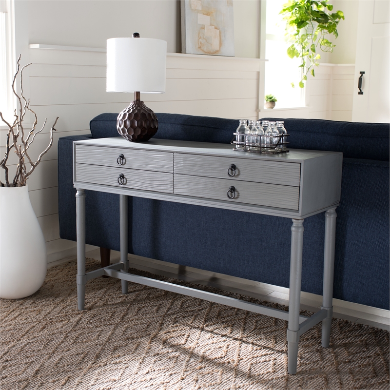 Safavieh Aliyah Wood and Metal 4 Drawer Console Table in Gray