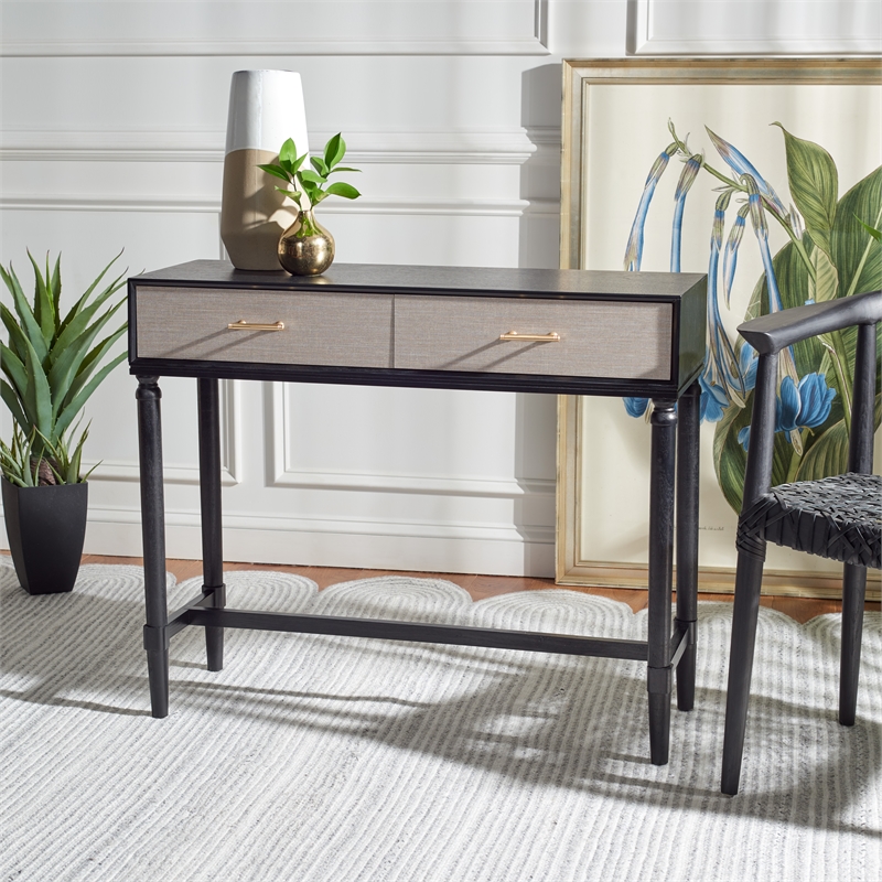 Safavieh Estella Wood and Metal 2 Drawer Console Table in Black