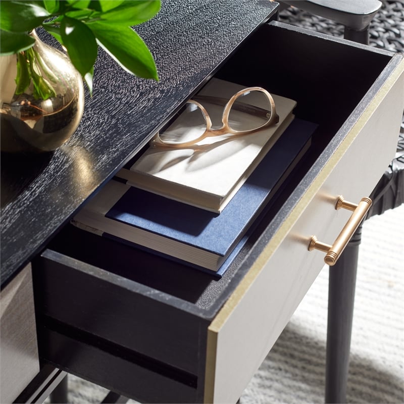 Safavieh Estella Wood and Metal 2 Drawer Console Table in Black
