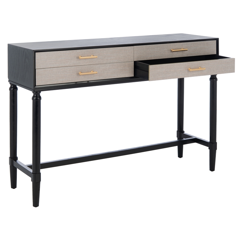 Safavieh Estella Wood and Metal 4 Drawer Console Table in Black