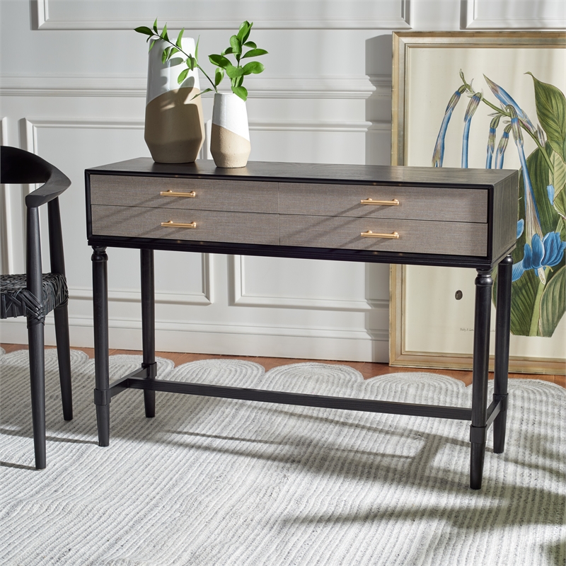 Safavieh Estella Wood and Metal 4 Drawer Console Table in Black