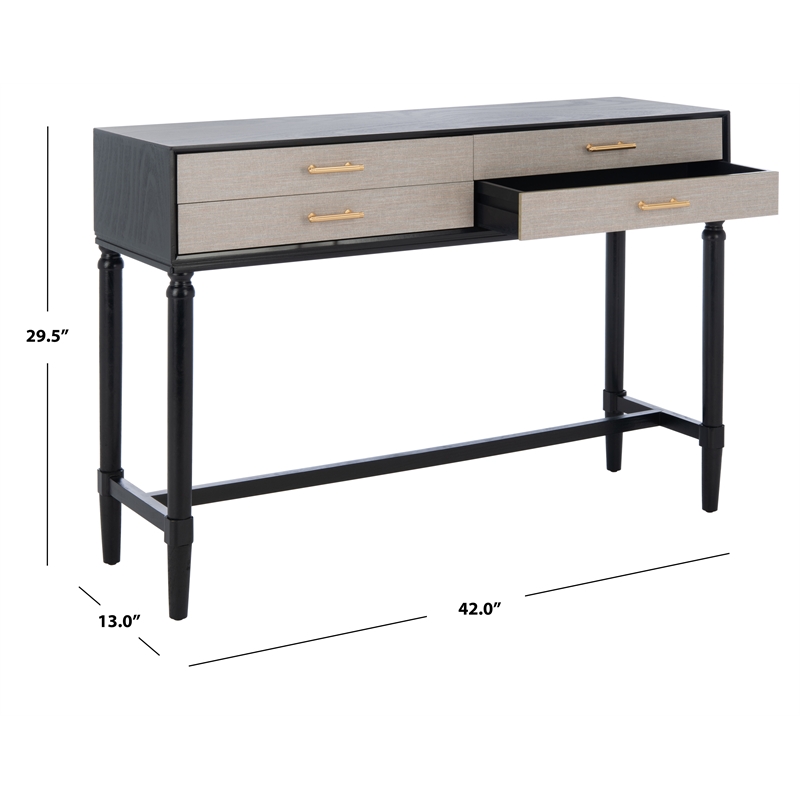Safavieh Estella Wood and Metal 4 Drawer Console Table in Black