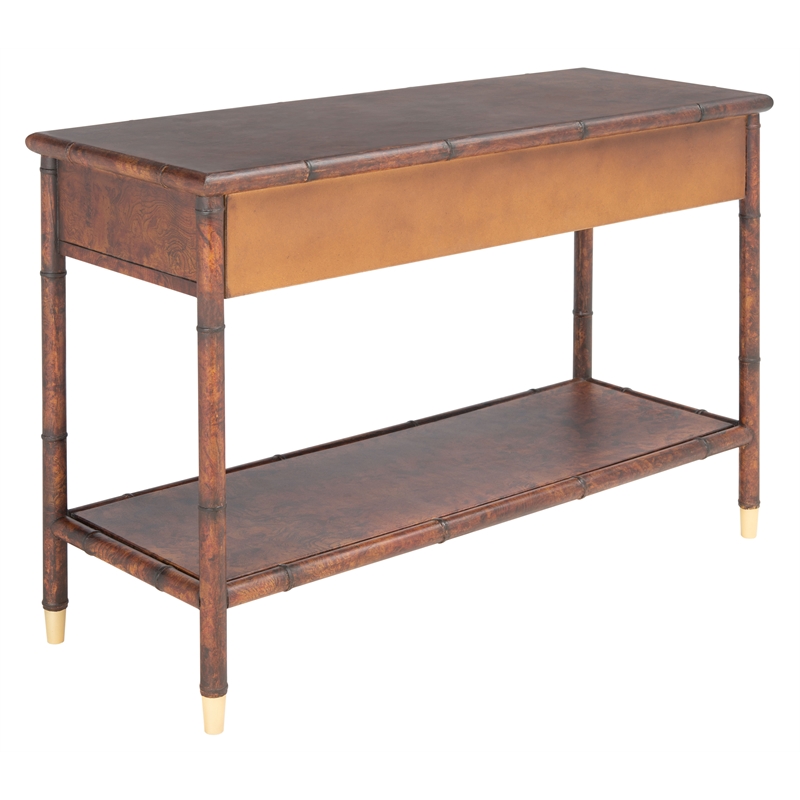 Safavieh TudorWood and Metal 2  Drawer 1 Shelf Console Table in Brown / Gold