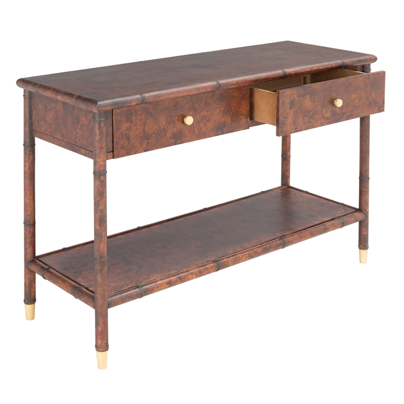 Safavieh TudorWood and Metal 2  Drawer 1 Shelf Console Table in Brown / Gold