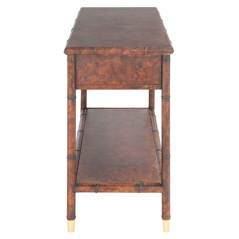 Safavieh TudorWood and Metal 2  Drawer 1 Shelf Console Table in Brown / Gold