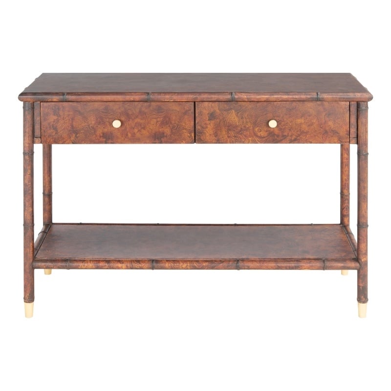 Safavieh TudorWood and Metal 2  Drawer 1 Shelf Console Table in Brown / Gold