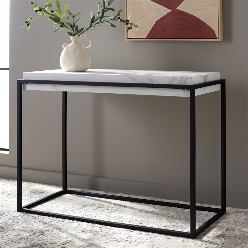 Safavieh Edgefield Wood and Metal Console Table in White / Marble / Black
