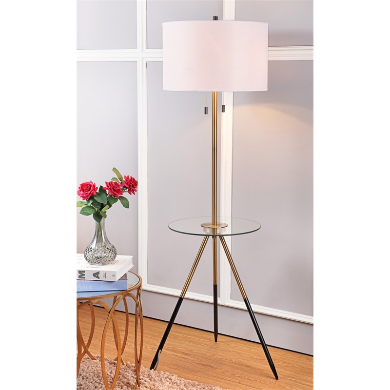 Safavieh Morrison Metal Floor Lamp Side Table in Gold / Black