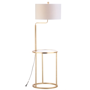 Safavieh Crispin Metal Floor Lamp Side Table in Gold / Clear