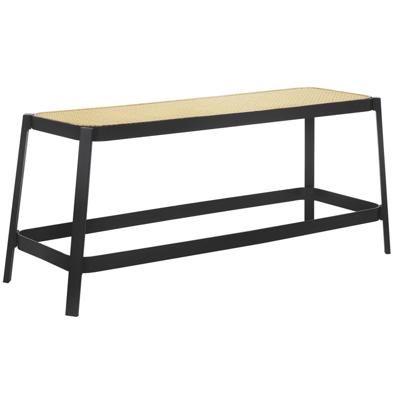 Safavieh Jaguar Wood and Iron Cane Bench  in Black / Natural