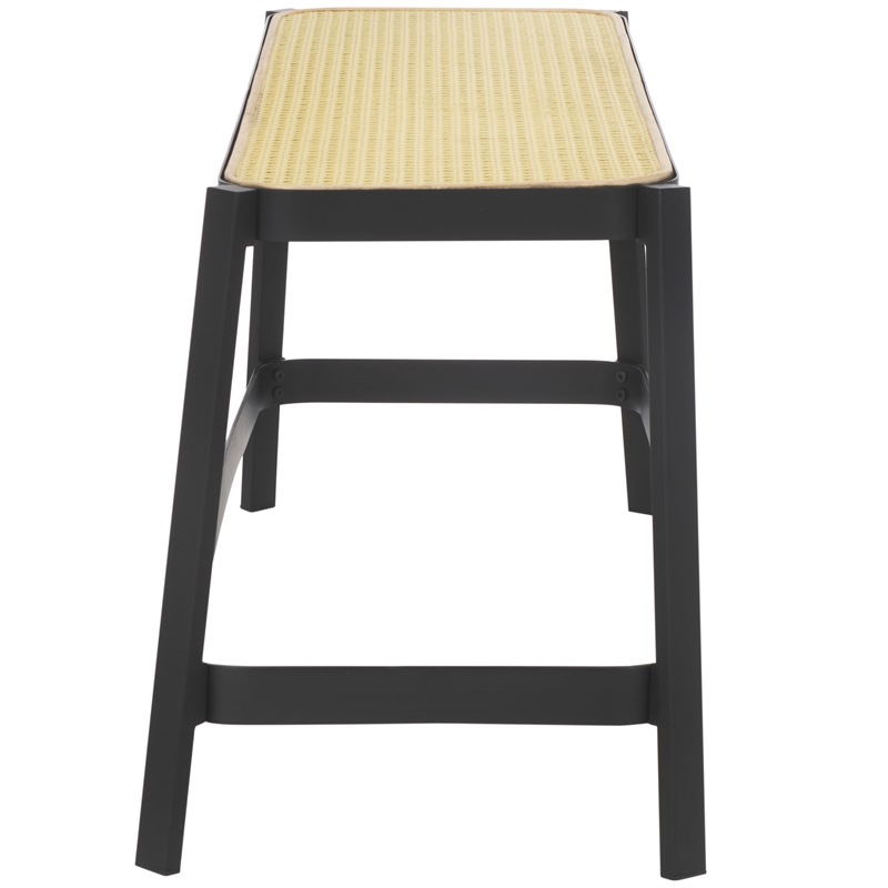 Safavieh Jaguar Wood and Iron Cane Bench  in Black / Natural