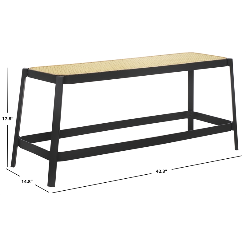 Safavieh Jaguar Wood and Iron Cane Bench  in Black / Natural