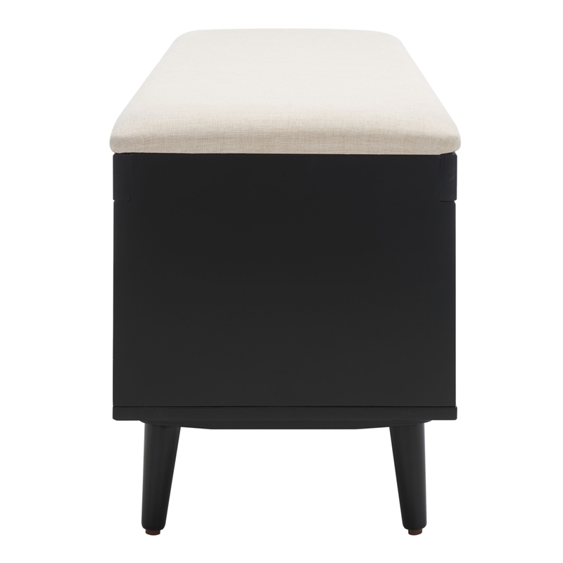 Safavieh Cricket Wood and Fabric Open Shelf Bench W/Cushion in Cream / Black
