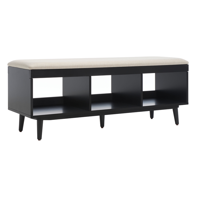 Safavieh Cricket Wood and Fabric Open Shelf Bench W/Cushion in Cream / Black