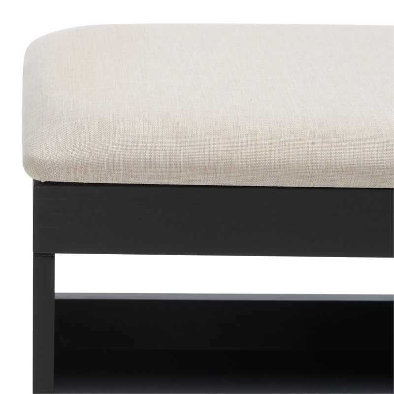 Safavieh Cricket Wood and Fabric Open Shelf Bench W/Cushion in Cream / Black
