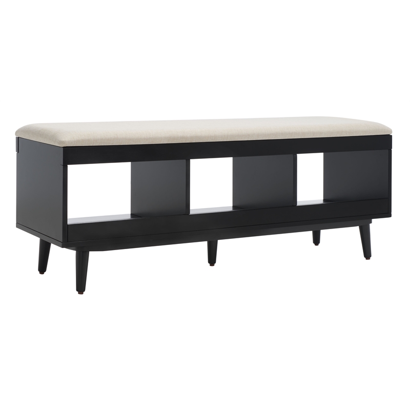Safavieh Cricket Wood and Fabric Open Shelf Bench W/Cushion in Cream / Black
