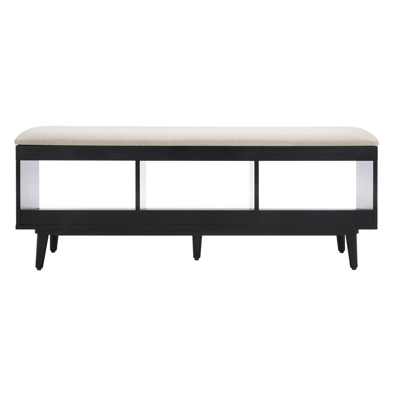 Safavieh Cricket Wood and Fabric Open Shelf Bench W/Cushion in Cream / Black