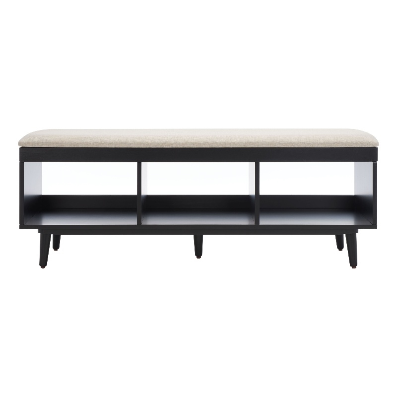 Safavieh Cricket Wood and Fabric Open Shelf Bench W/Cushion in Cream / Black