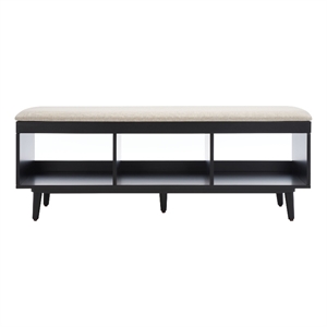 Safavieh Cricket Wood and Fabric Open Shelf Bench W/Cushion in Cream / Black