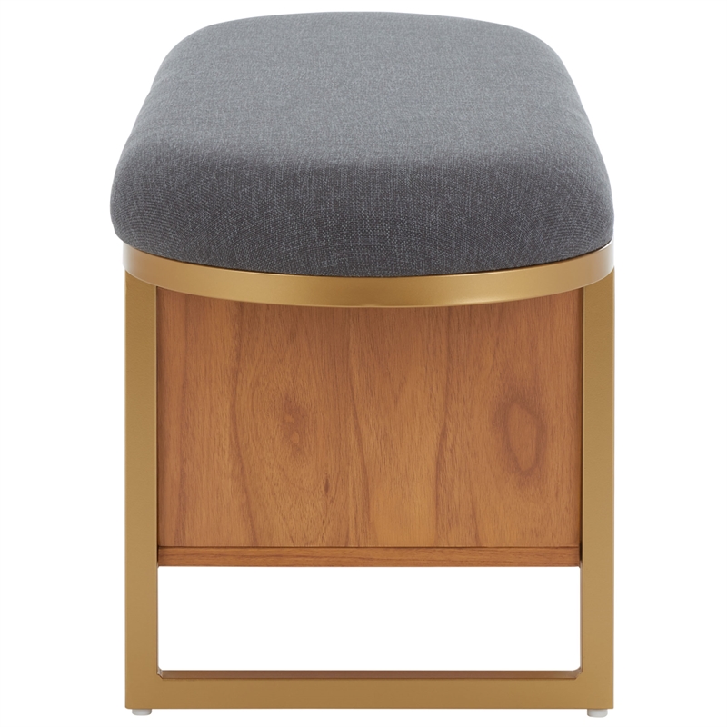 Safavieh Iona Wood and Metal Open Shelf Bench W/Cushion in Gray /Natural