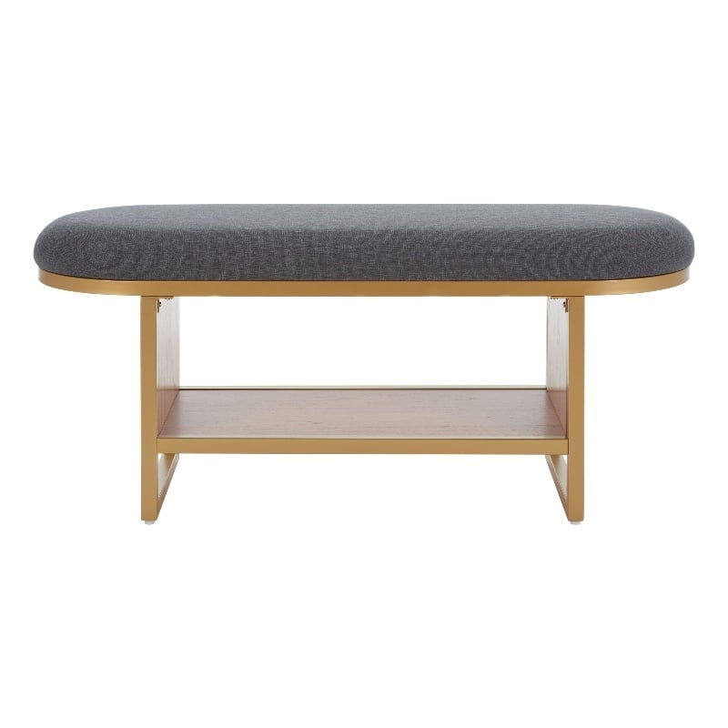Safavieh Iona Wood and Metal Open Shelf Bench W/Cushion in Gray /Natural