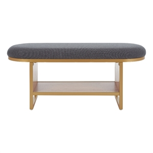 Safavieh Iona Wood and Metal Open Shelf Bench W/Cushion in Gray /Natural