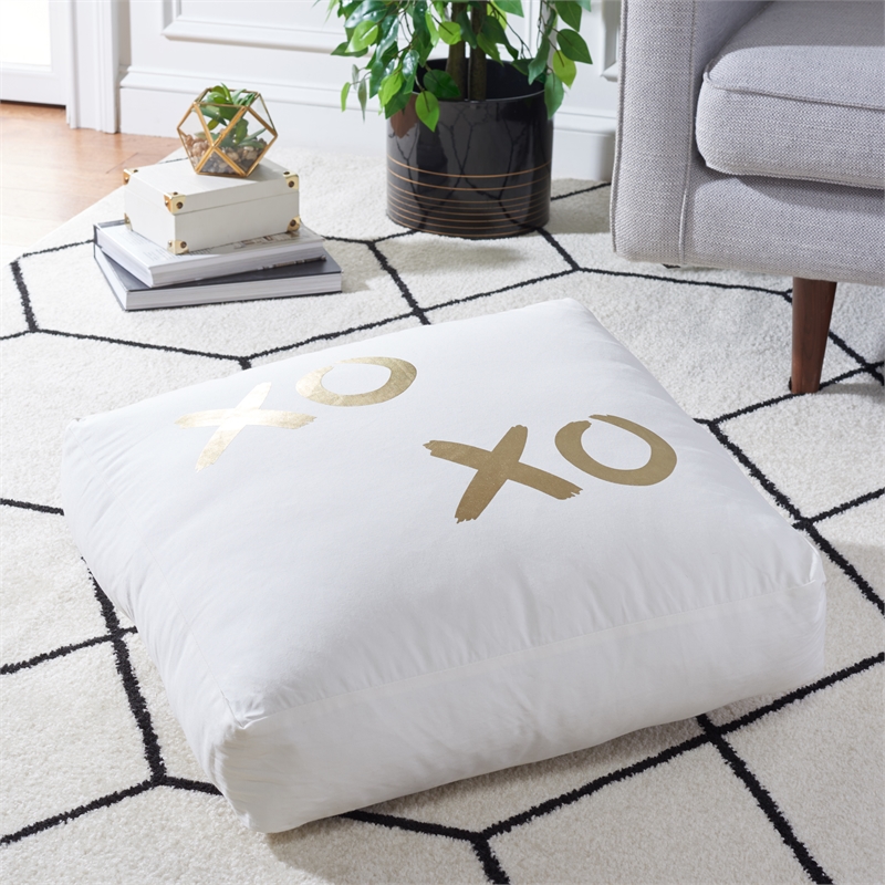 Safavieh Hugs and Kisses Cotton Floor Pillow in Beige / Gold