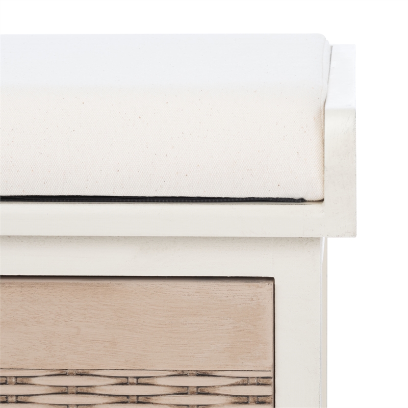Safavieh Landers Wood 2 Drawer Cushion Bench  in White