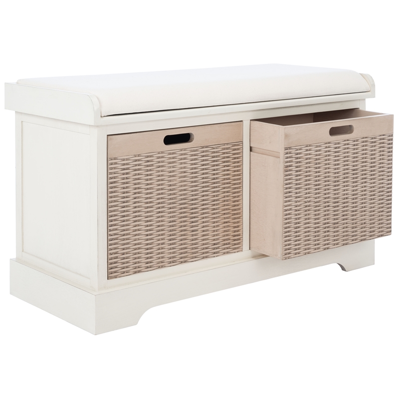 Safavieh Landers Wood 2 Drawer Cushion Bench  in White