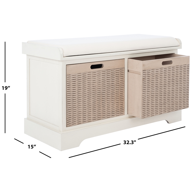 Safavieh Landers Wood 2 Drawer Cushion Bench  in White