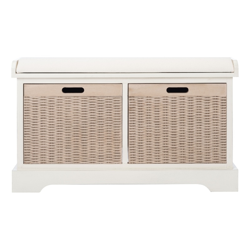 Safavieh Landers Wood 2 Drawer Cushion Bench  in White