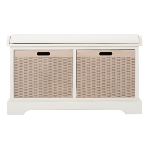 Safavieh Landers Wood 2 Drawer Cushion Bench  in White