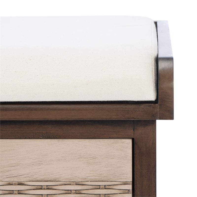 Safavieh Landers Wood 2 Drawer Cushion Bench in Brown