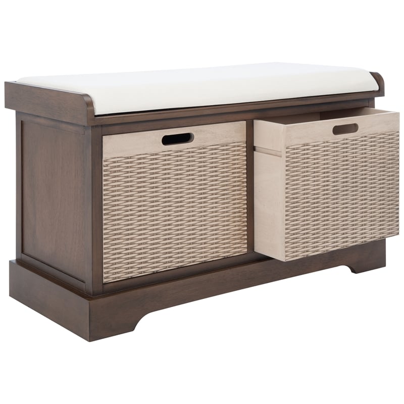 Safavieh Landers Wood 2 Drawer Cushion Bench in Brown