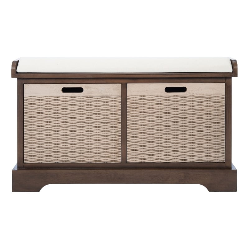 Safavieh Landers Wood 2 Drawer Cushion Bench in Brown