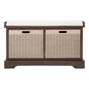 Safavieh Landers Wood 2 Drawer Cushion Bench in Brown