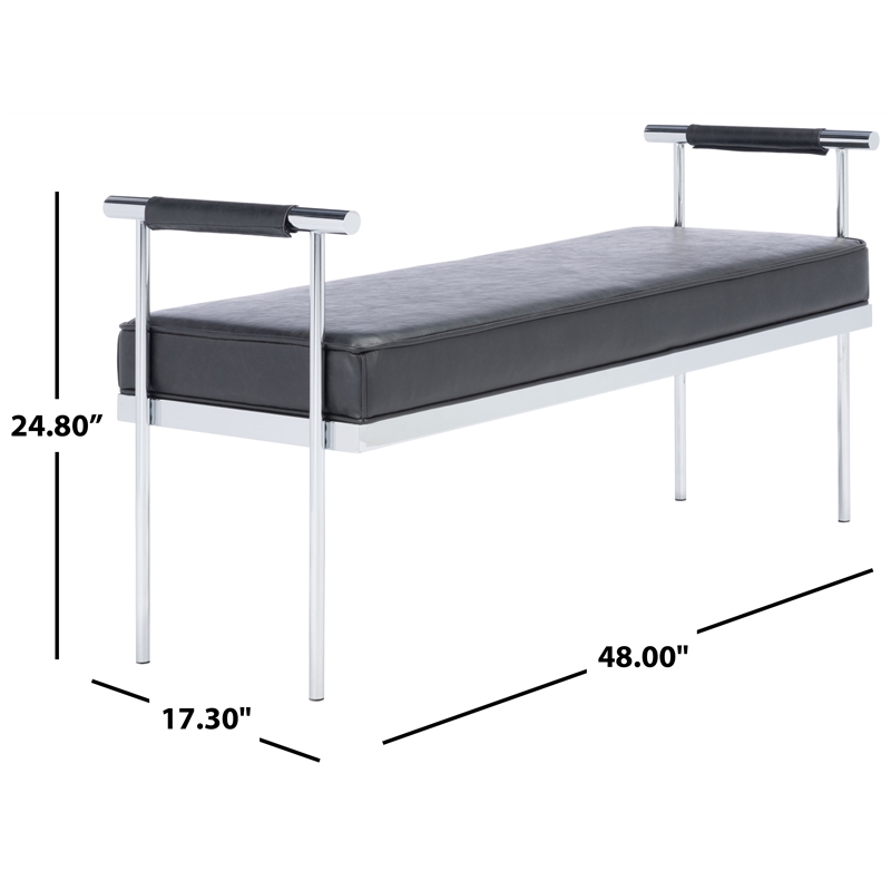Safavieh Pim Iron and Fabric Long Rectangle Bench W/Arms in Black/Chrome