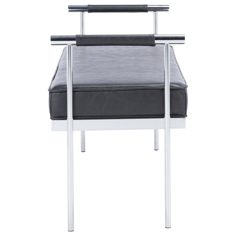 Safavieh Pim Iron and Fabric Long Rectangle Bench W/Arms in Black/Chrome