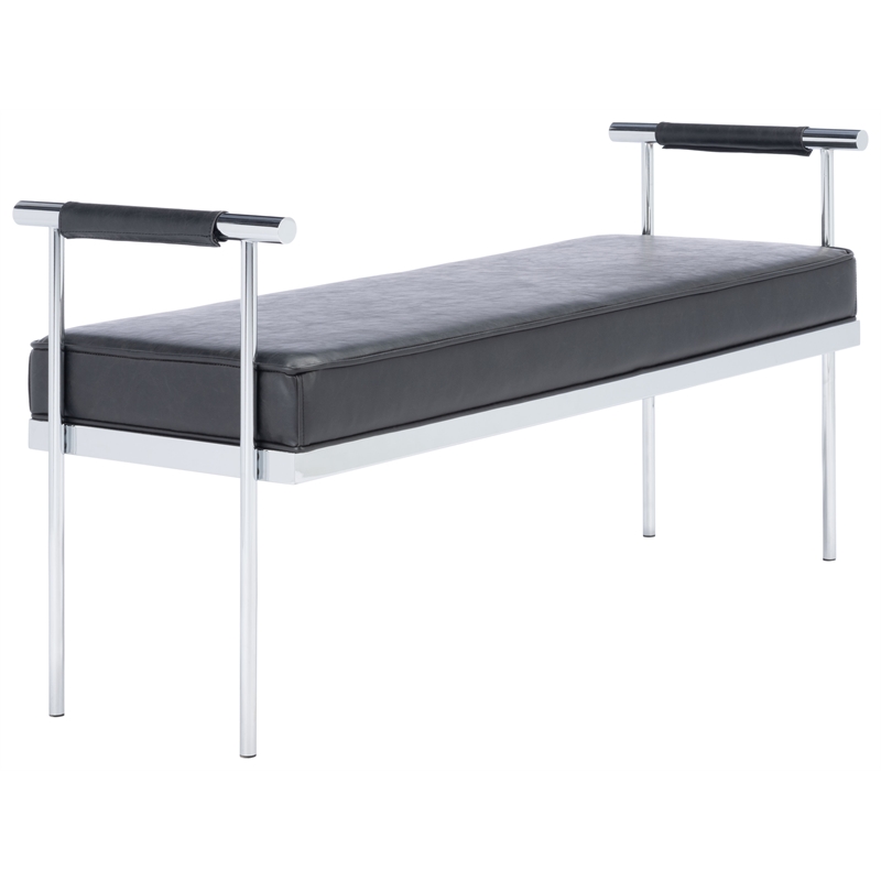 Safavieh Pim Iron and Fabric Long Rectangle Bench W/Arms in Black/Chrome