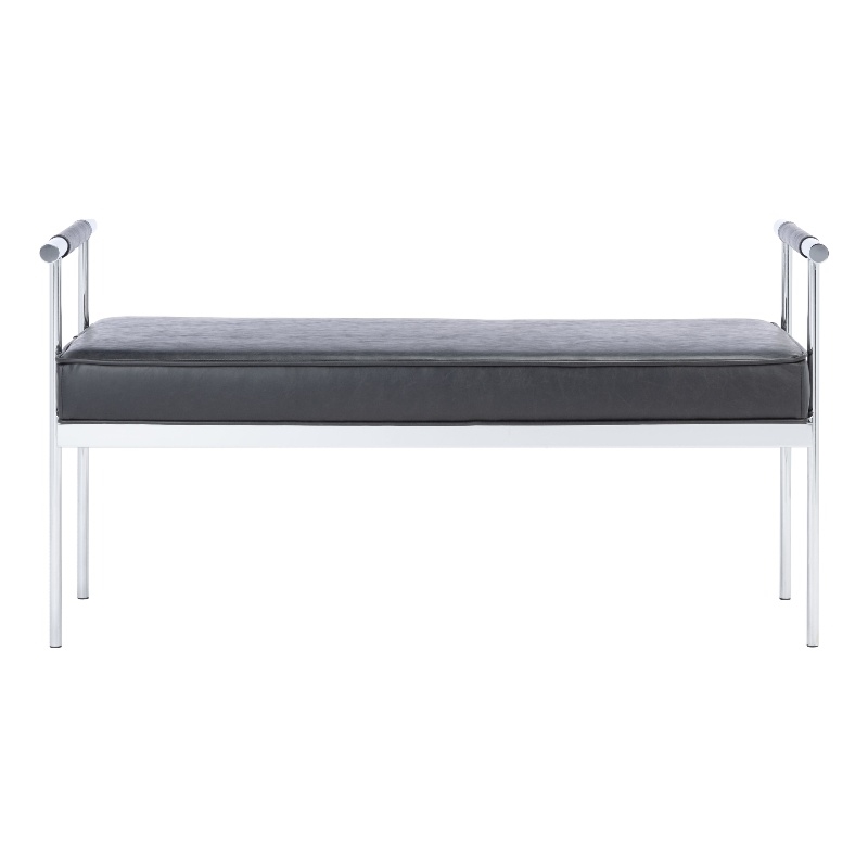 Safavieh Pim Iron and Fabric Long Rectangle Bench W/Arms in Black/Chrome