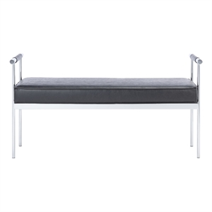Safavieh Pim Iron and Fabric Long Rectangle Bench W/Arms in Black/Chrome