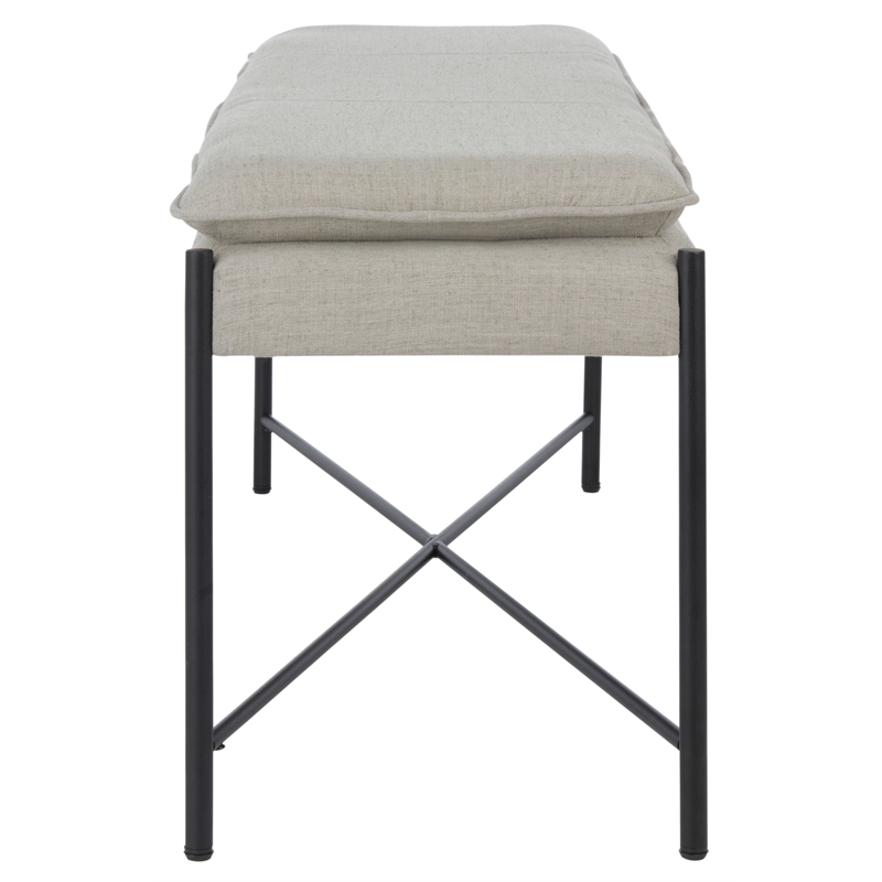 Safavieh Kara Linen and Metal Cushioned X Bench in Light Gray / Black