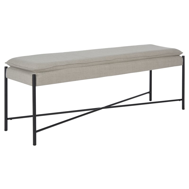 Safavieh Kara Linen and Metal Cushioned X Bench in Light Gray / Black