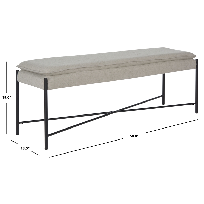 Safavieh Kara Linen and Metal Cushioned X Bench in Light Gray / Black