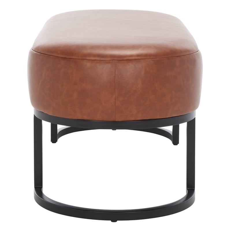 Safavieh Bellezza Leather and Iron Oval Bench in Brown / Black