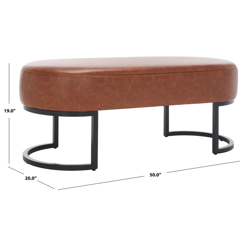 Safavieh Bellezza Leather and Iron Oval Bench in Brown / Black